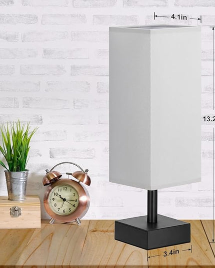 Grey Small Table Lamp for Bedroom - Bedside Lamps for Nightstand, Minimalist Night Stand Light Lamp with Square Fabric Shade, Desk Reading Lamp for Kids Room Living Room Office - LeafyLoom