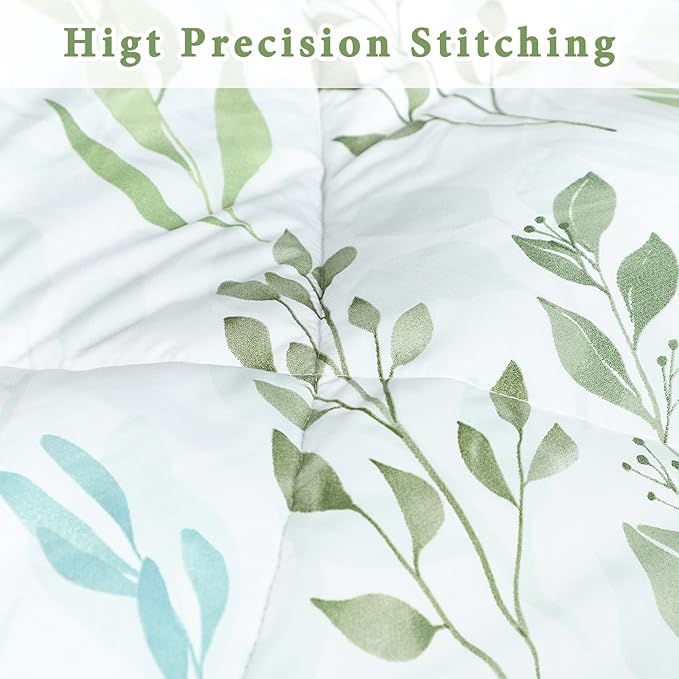 DILIMI Queen Comforter set, 3 Pieces Queen Size Comforter Sets, Reversible Green Comforter Queen, Ultra Soft and Fluffy Bedding Comforter Sets with Comforter, 2 Pillowcase - LeafyLoom
