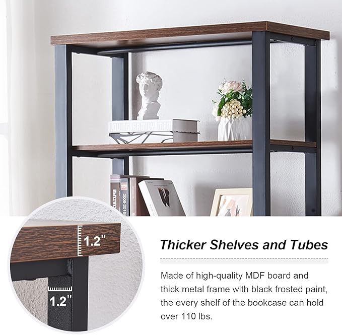 HOMBAZAAR Bookshelf, 6-Tier Vintage Industrial Book Shelf, Rustic Wood and Metal Bookcase and Bookshelves, Free Standing Storage Large Bookshelf for Living Room, Bedroom and Kitchen, Brown - LeafyLoom