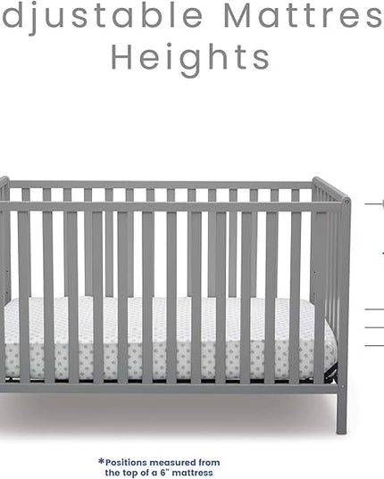 Delta Children Heartland 4-in-1 Convertible Crib Infant Changing Table with Pad + Serta Perfect Start Crib Mattress, Grey - LeafyLoom