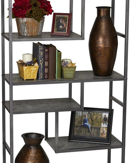 Household Essentials 8090-1 Tall Open Bookcase | Geometric Storage Shelves | Faux Slate Concrete - LeafyLoom