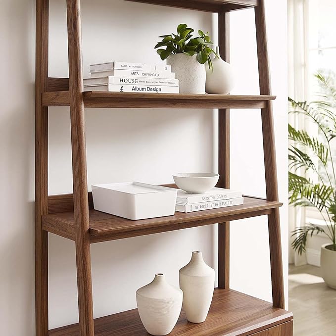 Modway 33" Bookshelf Display Case in Walnut - LeafyLoom