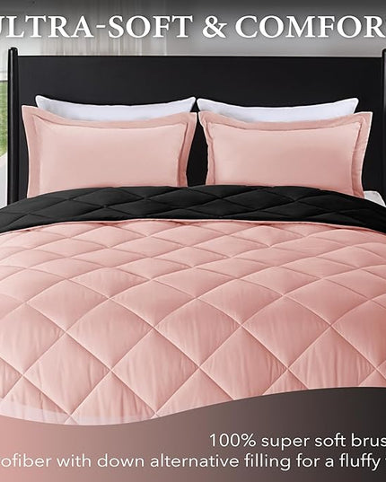 downluxe King Size Comforter Set - Pink and Black King Comforter, Soft Bedding Sets for All Seasons -3 Pieces - 1 Comforter (104"x92") and 2 Pillow Shams(20"x36") - LeafyLoom