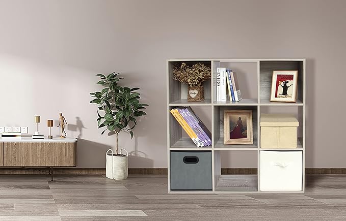PACHIRA US 9-Cube Storage Organizer Bookshelf System, Unit Shelf, Closet Cabinet, Storage Cubes Organizer Shelves in Living Room, Bedroom, Study, Oak Grey - LeafyLoom
