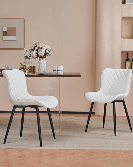 YOUNIKE Dining Kitchen Desk Chairs Modern Minimalist Faux Leather Indoor Padded Upholstered with Back Suitable for Kitchen Living Room Coffee Shop, Loads up to 300lbs Set of 2 White - LeafyLoom