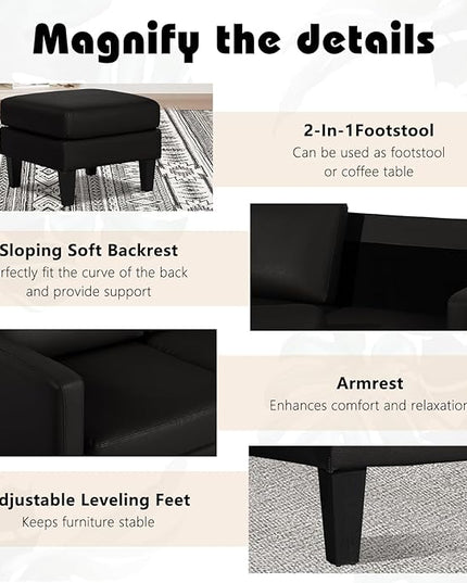 L-Shaped Sectional Modern Sofa - Leather Convertible Sofa Sleeper Sofa Bed Couch Set with Reversible Chaise, Lounge Sofa for Living Room Apartment Small Space (Leather Black) - LeafyLoom