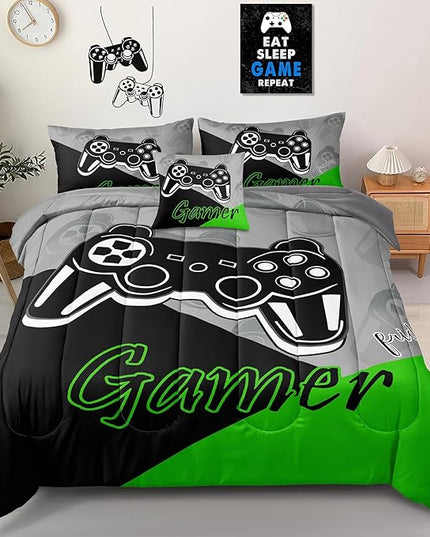 6 Pieces Gaming Bedding Set Queen Size for Boys Gamer Comforter Set for Boys Girls Kids Teens 6 Piece Bed in A Bag Video Game Bedding for Gamer Room Decorative Queen51 - LeafyLoom