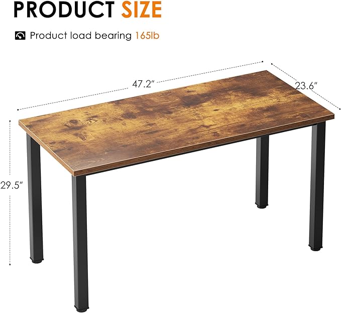 Need Computer Desk, 47 inch Home Office Desk, Modern Simple Style Home Office Gaming Desk, Basic Writing Table for Study Student, Black Metal Frame, Rustic Brown - LeafyLoom