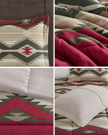 Woolrich Comforter Set, Cabin Lodge, Warm Cover for Colder Season, Modern Cottage-Inspired Down Alternative Ultra Soft Microfiber Bedding, Matching Sham, Southwestern Red King 4 Piece - LeafyLoom