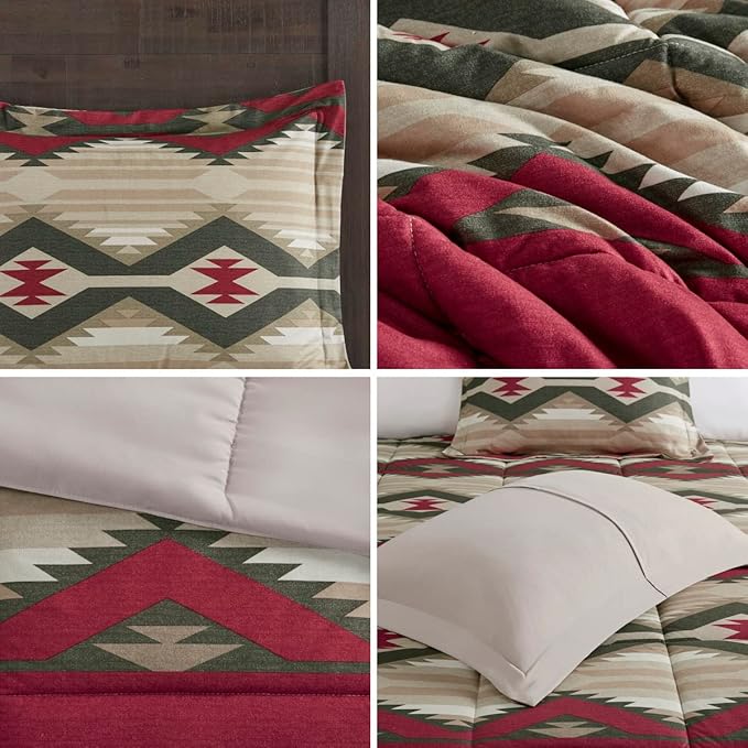 Woolrich Comforter Set, Cabin Lodge, Warm Cover for Colder Season, Modern Cottage-Inspired Down Alternative Ultra Soft Microfiber Bedding, Matching Sham, Southwestern Red King 4 Piece - LeafyLoom