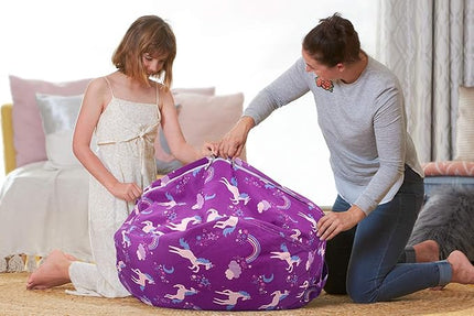 Aubliss Stuffed Animal Bean Bag Storage Chair (Purple Unicorn, X-Large (48'')) - LeafyLoom