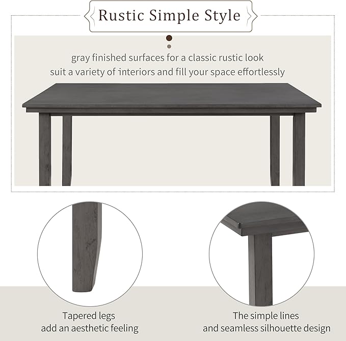6-Piece Solid Wood Dinette Sets includes Rustic Kitchen Dining Table, 4 Upholstered Chairs & Bench, for Diningroom Living Room, Easy to Assemble, Gray 2 - LeafyLoom