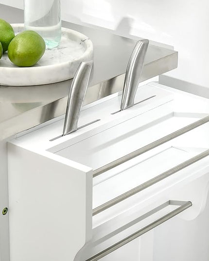 HOMCOM Kitchen Island on Wheels, Rolling Kitchen Cart with Stainless Steel Countertop, Drawer, Towel Rack and Spice Rack, Utility Storage Trolley, White - LeafyLoom