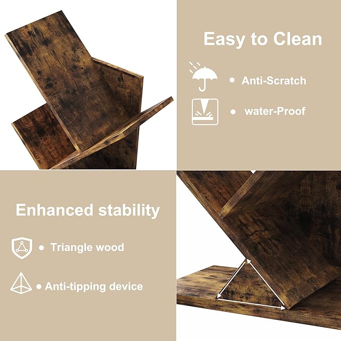 Function Home 9 Tier Tree Bookshelf, Modern Tall Geometric Bookcase, Freestanding Book Shelf, Wood Floor Storage Shelf for Living Room, Bedroom, Home Office,Rustic Brown - LeafyLoom