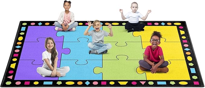 Booooom Jackson Classroom Carpets Kid Rug 7'5''x5' Puzzle Classroom Seating Rug for Nursery, School Learning Area, Children's Colorful Area Rug Educational Carpet with Non-Slip Backing(Seats-12) - LeafyLoom