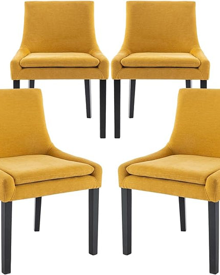 COLAMY Modern Dining Chairs Set of 4, Upholstered Corduroy Accent Side Leisure Chairs with Mid Back and Wood Legs for Living Room/Dining Room-Yellow - LeafyLoom
