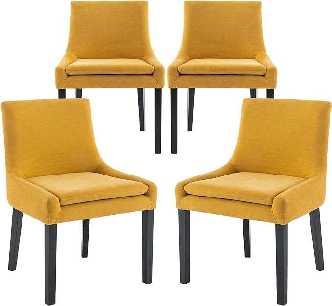 COLAMY Modern Dining Chairs Set of 4, Upholstered Corduroy Accent Side Leisure Chairs with Mid Back and Wood Legs for Living Room/Dining Room-Yellow - LeafyLoom