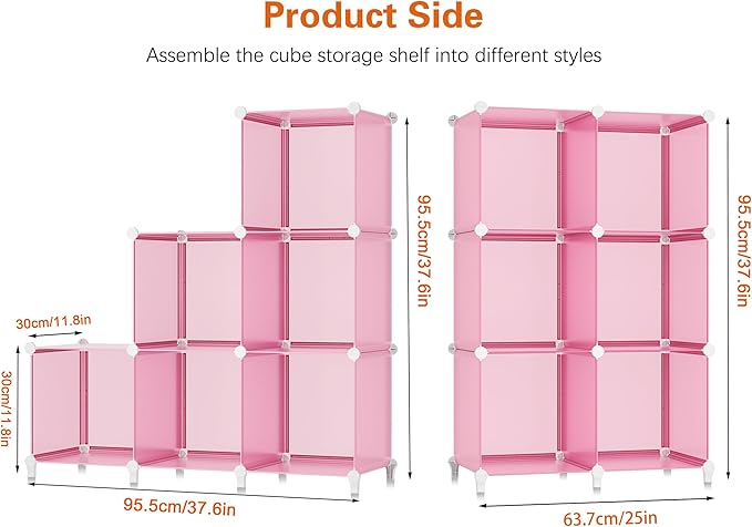 HOMIDEC 6-Cube Storage Shelf, Storage Bookcase Bookshelf with Metal Hammer, Storage Cubes Organizer Cabinet for Kids, Closet, Bedroom, Bathroom, (11.8x11.8x11.8 inch), Light Pink - LeafyLoom