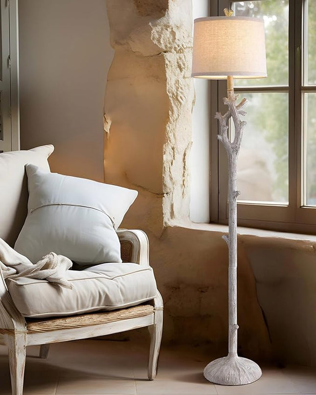 OYEARS Retro Farmhouse Floor Lamp for Living Room Rustic Standing Lamps Tree Trunk Deco Modern Country Vintage Wood Grain 59.75" Tall Corner Floor Lamp Bedroom Office - LeafyLoom