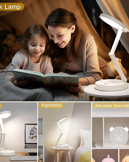 Boncoo Rechargeable Lamp, Cute Bear Battery Operated Desk Lamp Portable & Foldable, LED Cordless Lamp Dimmable with 3 Color Modes, Eye Caring Table Light Small Desk Lamps for Home Office Dorm - LeafyLoom