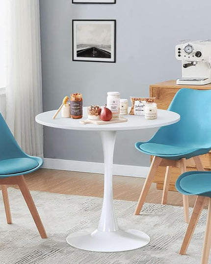 Round White Dining Table Modern Kitchen Table 31.5" with Pedestal Base in Tulip Design, Mid-Century Leisure Table for 2 to 4 Person - LeafyLoom