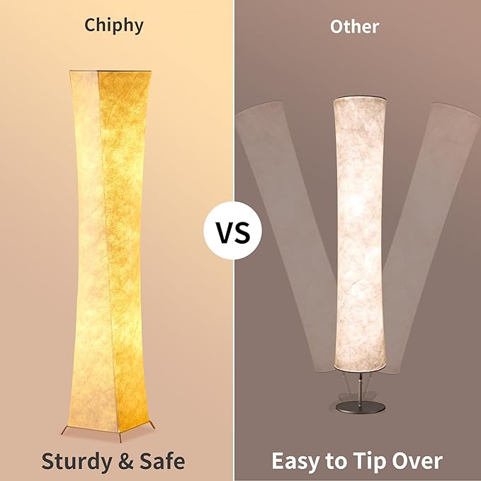chiphy Floor Lamp, Dimmable 61" Tall Standing Lamp, 3 Levels Adjustable Brightness 12Wx2 LED Bulbs, Column Floor Light w/White Fabric Shade, Home Decor for Living Room, Bedroom, Kids Room - LeafyLoom