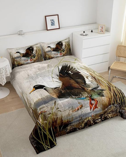 Mallard Duck Bedding Set Boys Girls Wild Duck Hunting Comforter Set for Kids Women Men Soft Lodge Cabin Farmhouse Comforter Quilt Room Decor Queen Size Duvet Set Boys - LeafyLoom