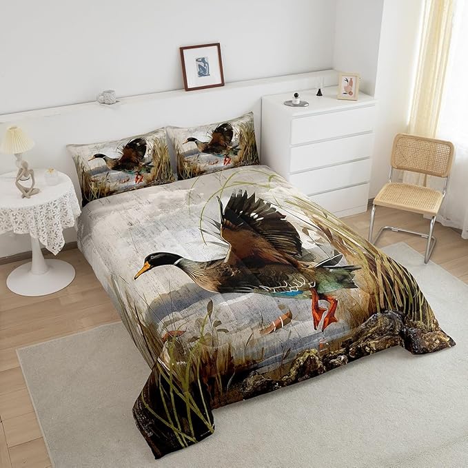Mallard Duck Bedding Set Boys Girls Wild Duck Hunting Comforter Set for Kids Women Men Soft Lodge Cabin Farmhouse Comforter Quilt Room Decor Full Size Duvet Set Boys - LeafyLoom