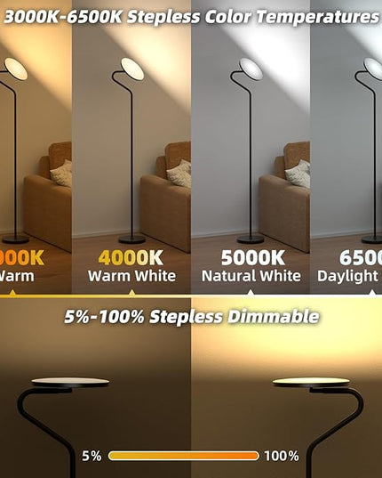 Floor Lamp, 36W Upgraded Rotatable Floor Lamps for Living Room, Super Bright Standing Lamp with Remote Control, Stepless Adjustable Colors & Brightness Floor Lamp for Bedroom and Office - LeafyLoom