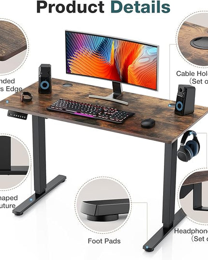 Sweetcrispy Electric Standing Desk, 40 x 24in Adjustable Height Electric Stand up Desk Standing Computer Desk Home Office Desk Ergonomic Workstation with 3 Memory Controller, Rustic Brown - LeafyLoom