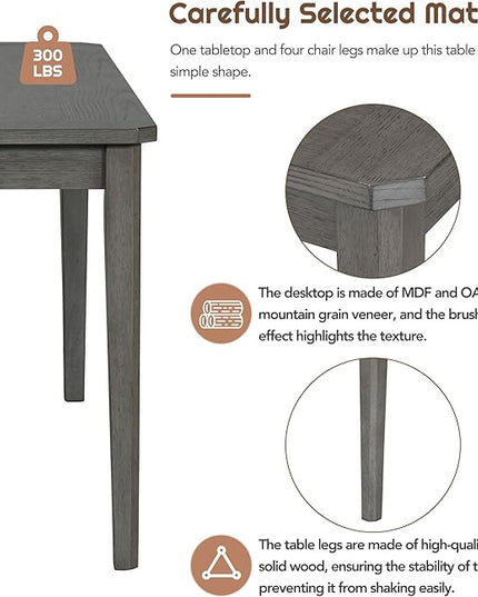 6-Piece Retro Dining Set, Minimalist Rectangular Table and 4 Upholstered Chairs & 1 Bench with a Shelf for Kitchen Living Room, Dark Gray, 60" L x 43" W x 30" H - LeafyLoom