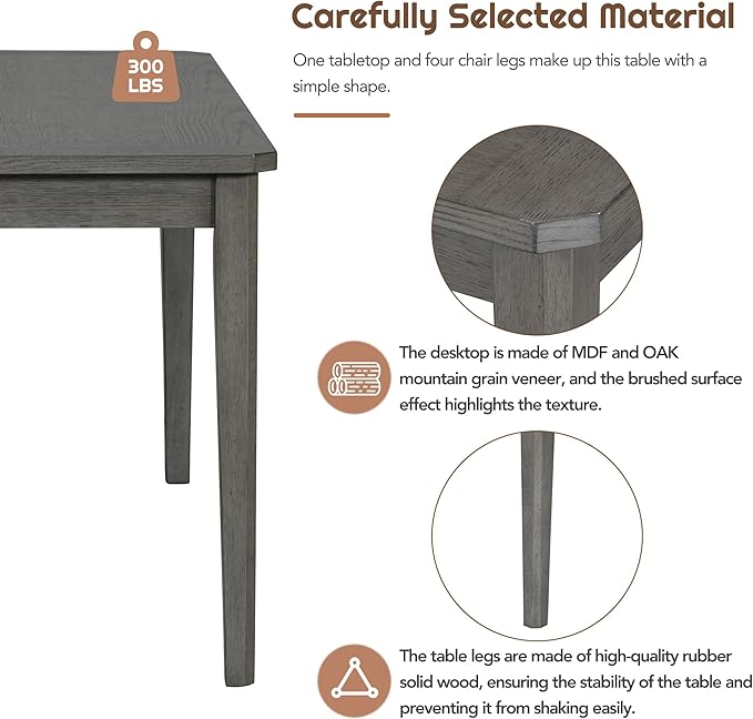 6-Piece Retro Dining Set, Minimalist Rectangular Table and 4 Upholstered Chairs & 1 Bench with a Shelf for Kitchen Living Room, Dark Gray, 60" L x 43" W x 30" H - LeafyLoom