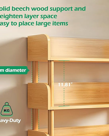 5-Tier Wooden Open Bookcase - Modern Display Bookshelf with Top Edge and Solid Wood Frame for Home and Office, Storage Cabinet, Oak - LeafyLoom