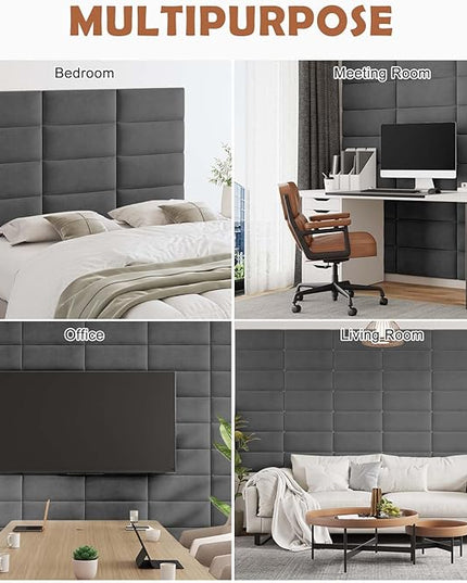 Wall Mounted Upholstered Headboard Queen, 3D Peel and Stick Soundproof Wall Panels, Reusable and Removable Padded Headboard Leather Bed Headboard, 9 Panels Headboard 9.84" x 23.62", Dark Grey - LeafyLoom