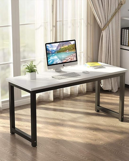 Tribesigns Computer Desk, 55 inch Large Office Desk Computer Table Study Writing Desk for Home Office, White + Black Leg - LeafyLoom