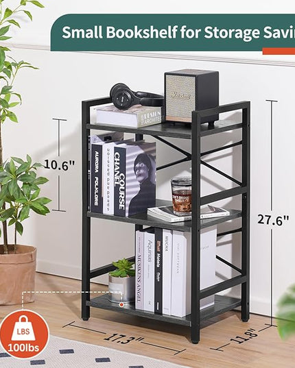 Yoobure Bookshelf Small Book Shelf, Solid Industrial 3 Tier Shelf Bookcase, Short Book Case for Bedroom, Living Room, Office Home, Small Spaces, Charcoal Gray - LeafyLoom