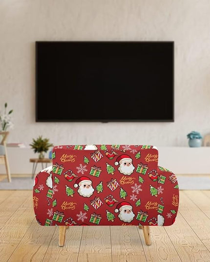 FKELYI Christmas Decor Red Sofa Slipcover for Living Room Santa Claus Sofa Couch Cover with Elastic Bottom Non-Slip Furniture Protector M FKELYI