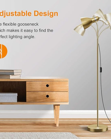 LEPOWER Floor Lamp, Metal Standing Lamp with Adjustable Gooseneck, Heavy Metal Base, Reading Pole Lamp for Office, Golden Floor Lamps for Bedroom, Living Room - LeafyLoom