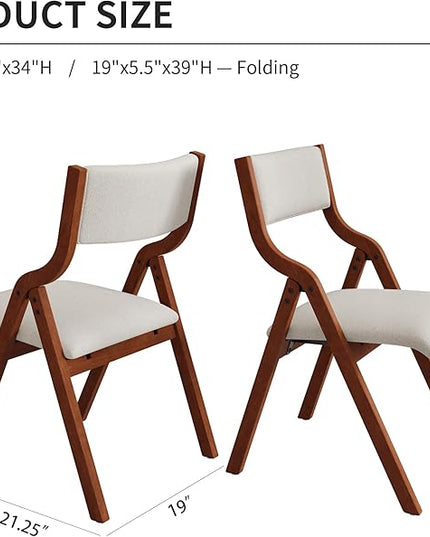 Ball & Cast Padded Folding Chairs 2 Pack,Solid Wood Frame,18" Seat Height,Space Saving,Easy to CarrySuitable for dining room, bedroom and outdoor, Milky white - LeafyLoom