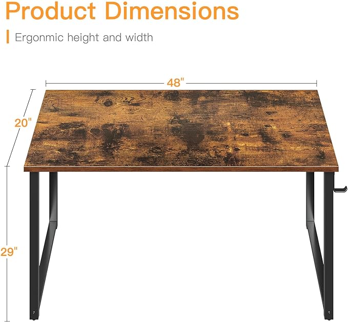 Coleshome 48 Inch Computer Desk, Modern Simple Style Desk for Home Office, Study Student Writing Desk, Vintage - LeafyLoom