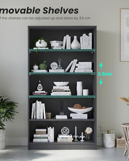 Farini 5 shelf boockase Display Bookcase Freestanding Wooden Bookshelves for Home Office Living Room,60 Inch Height,Grey - LeafyLoom