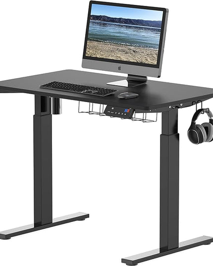SHW Memory Preset Electric Height Adjustable Standing Desk, 40 x 24 Inches, Black - LeafyLoom
