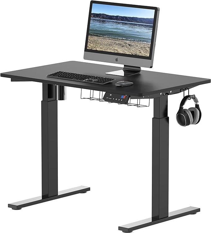 SHW Memory Preset Electric Height Adjustable Standing Desk, 40 x 24 Inches, Black - LeafyLoom