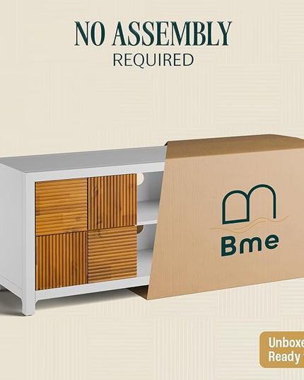 Bme Madia Deluxe TV Stand, Fully Asssembled Entertainment Center for up to 65 inch TV, Unique Pattern TV Console for Living Room, Bedroom, Dinning Room - LeafyLoom