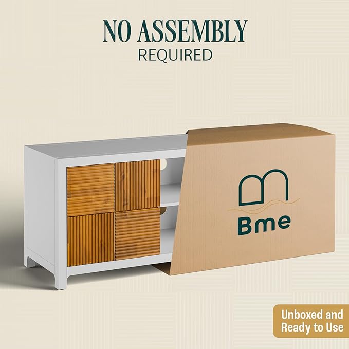 Bme Madia Deluxe TV Stand, Fully Asssembled Entertainment Center for up to 65 inch TV, Unique Pattern TV Console for Living Room, Bedroom, Dinning Room - LeafyLoom