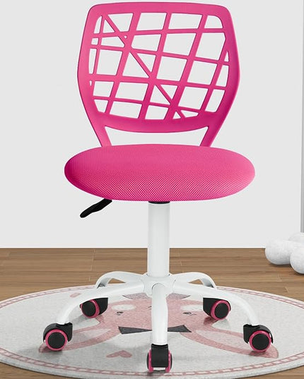 FurnitureR Kids Desk Chair, Armless Small Office Chair Adjsutable Swivel Task Chair with Soft Cushion for Study Kids Teens Child, Pink - LeafyLoom