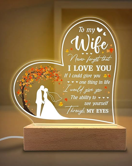 Acrylic Night Light Gifts for Wife - to My Wife Never Forget That I Love You - Wife Gifts from Husband to Wife on Valentines, Anniversary - Wife Birthday Gift Ideas - LeafyLoom