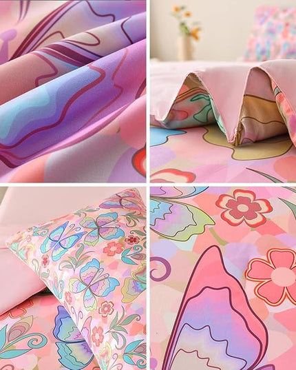 Butterfly Bedding Set Full, Pink Butterfly Comforter Set for Girls Kids Teens 6 pcs Bed in a Bag Full Bedding Sets for Girls - LeafyLoom