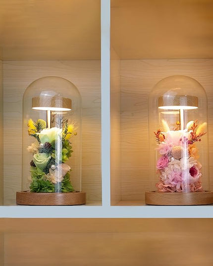 Preserved Fresh Flower Lamp, Room Sleep Lamp with Warm Light, True Immortal Flower Lamp, Decoration for Cabinet, DIY Handmade Flower Unique for Your Partner, Pink - LeafyLoom