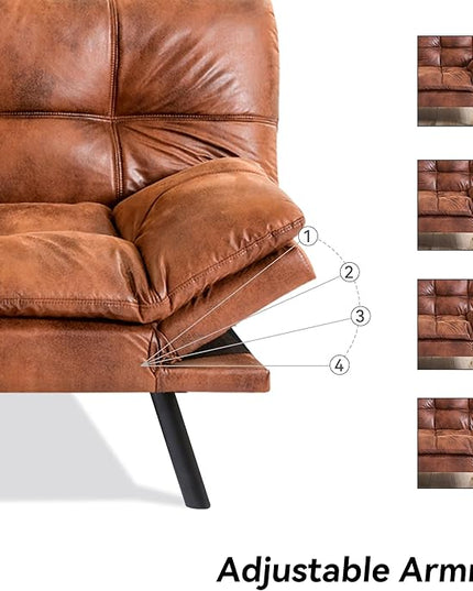 Memory Foam Faux Leather Futon Sofa Bed Couch,Convertible Futon Sofa Couch,Loveseat Sleeper Sofa Bed,Small Splitback Modern Sofa Bed for Living Room,Office,Apartment,Brown - LeafyLoom